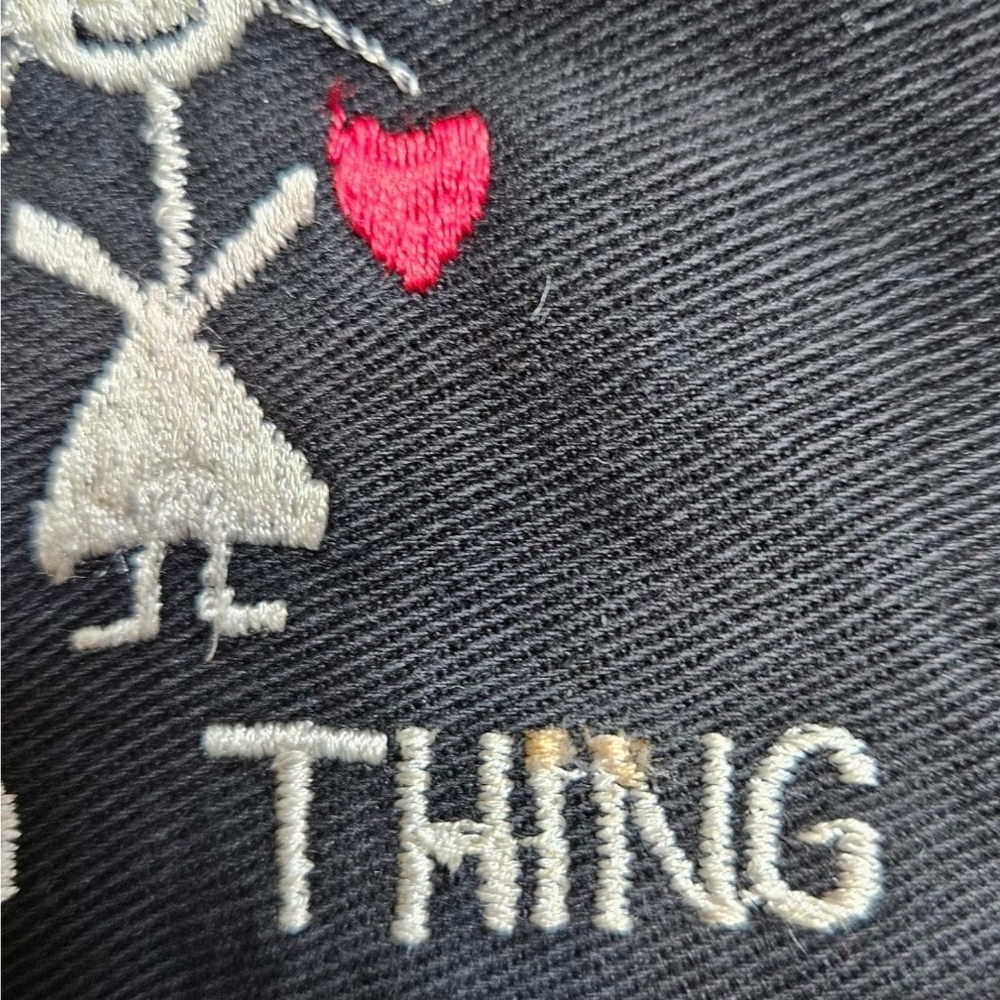 Vintage Y2K Coin Pouch Embroidered Stick Figure Girl W/Hearts & Spellout - Picture 6 of 6